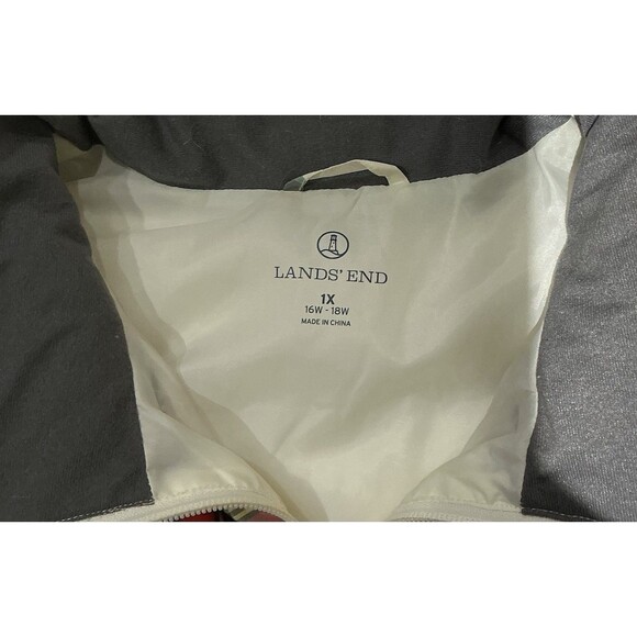 Lands End Down Puffer Vest Womens 1X Cream Tartan Plaid Full Zip - Picture 4 of 7